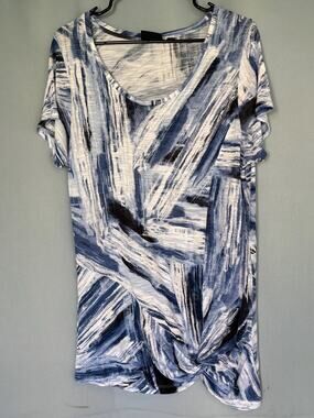 Onque Casuals Shirt Top Blouse Blue White Sequins Embellishment L Large